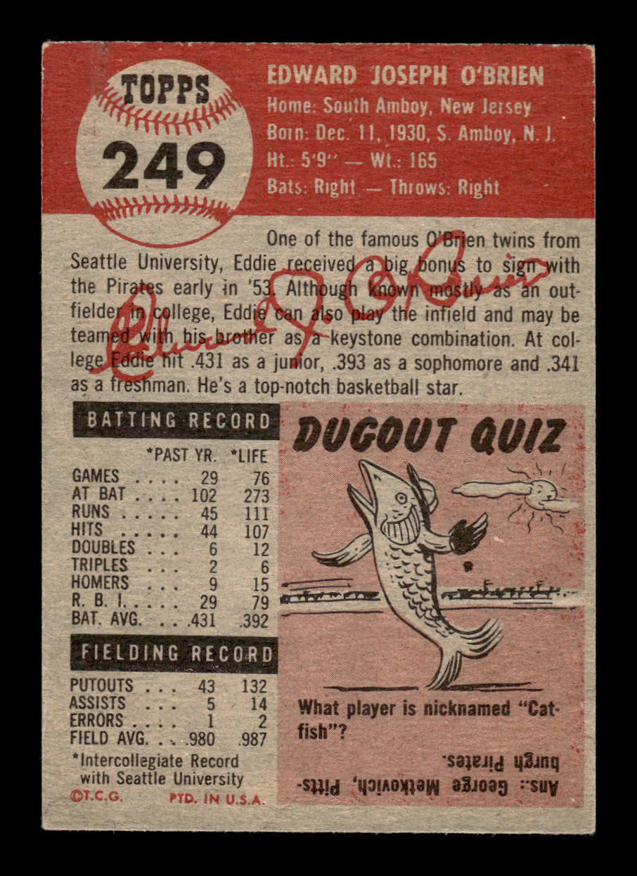 1953 Topps #249 Eddie O'Brien Pittsburgh Pirates VG HOF-10006604