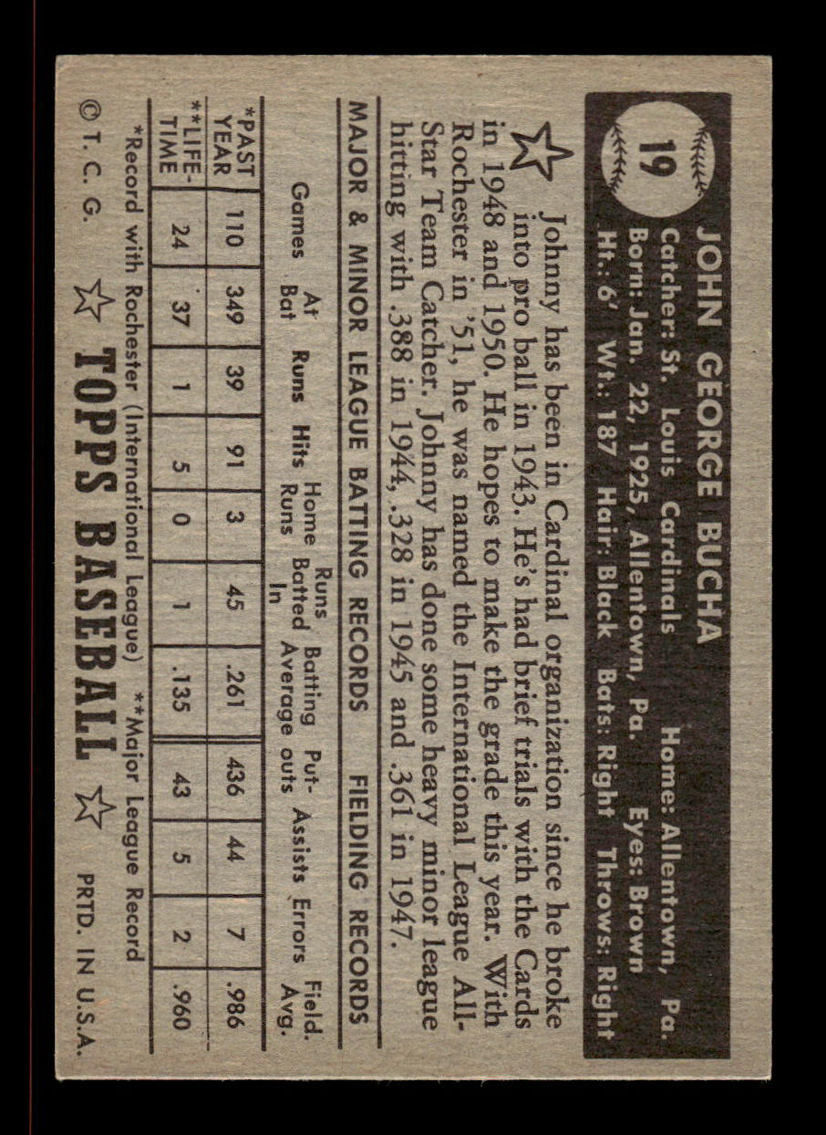 1952 Topps #19b Johnny Bucha St. Louis Cardinals Crease Free EX HOF-10006648