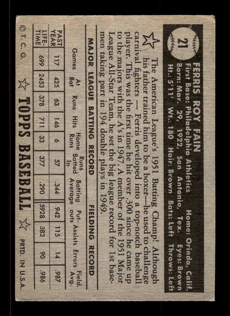 1952 Topps #21 black Ferris Fain Philadelphia Athletics EX HOF-10006650