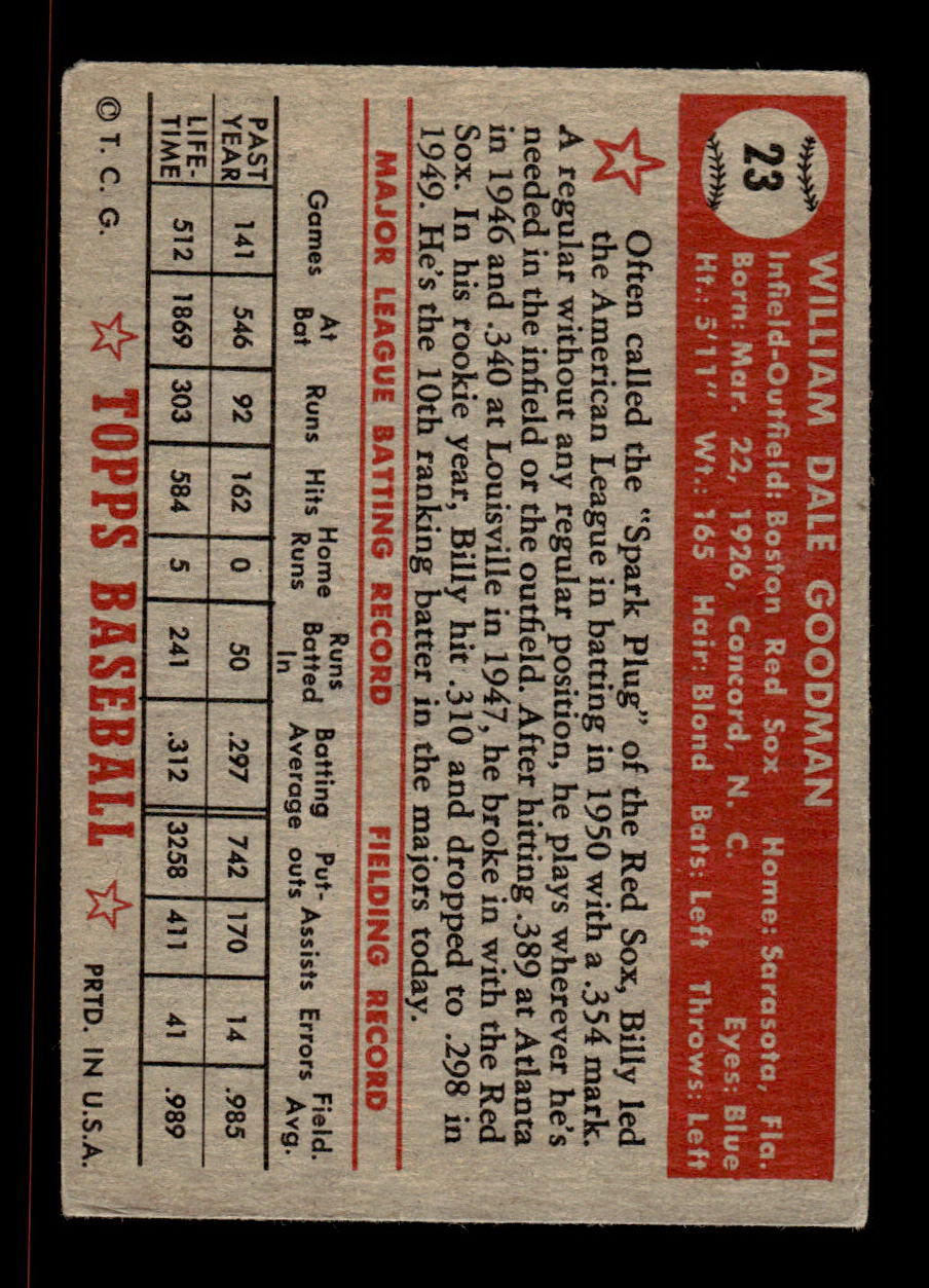1952 Topps #23 Billy Goodman Boston Red Sox Crease Free EX HOF-10006652
