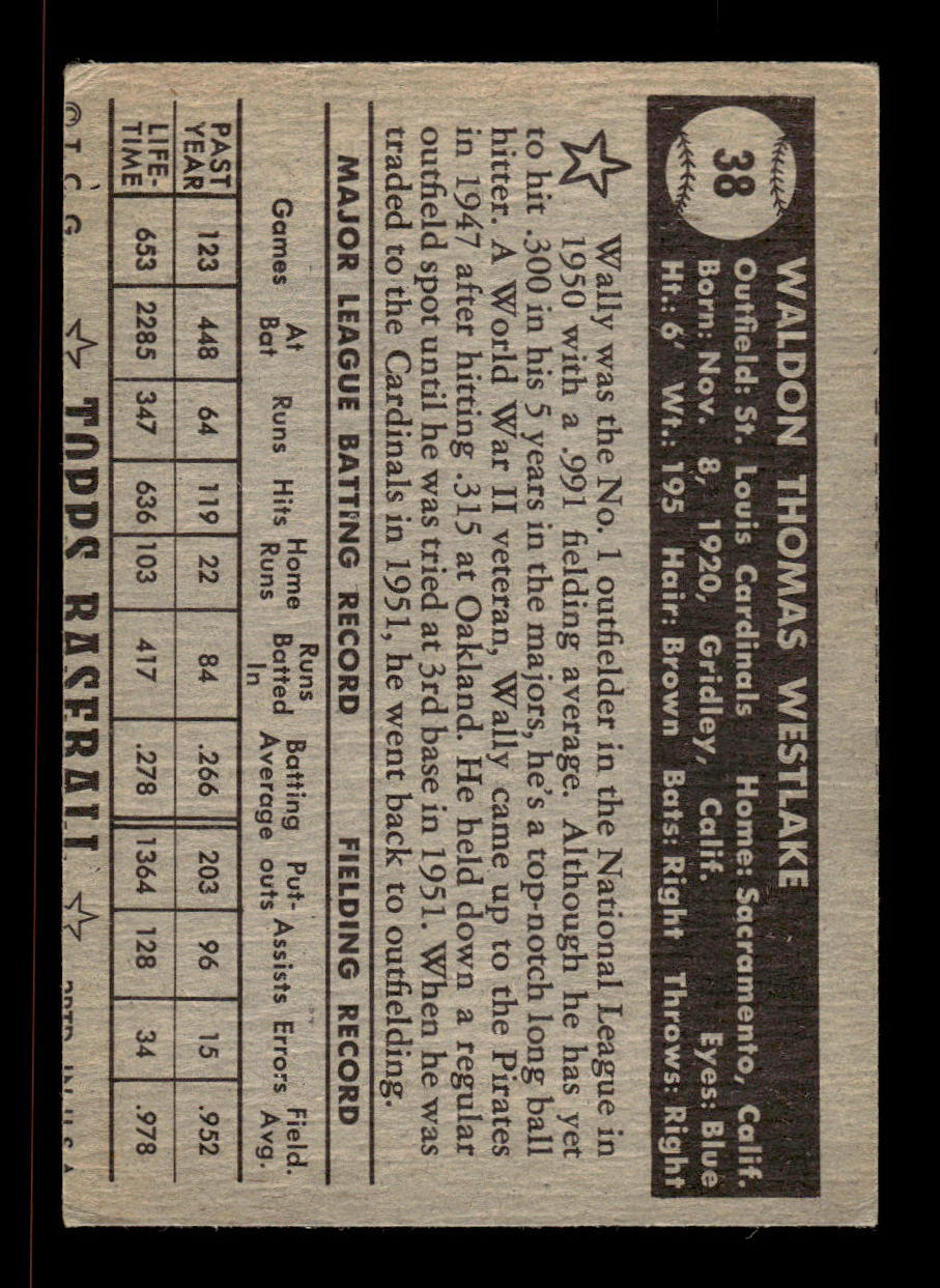 1952 Topps #38 black Wally Westlake St. Louis Cardinals VGEX HOF-10006665