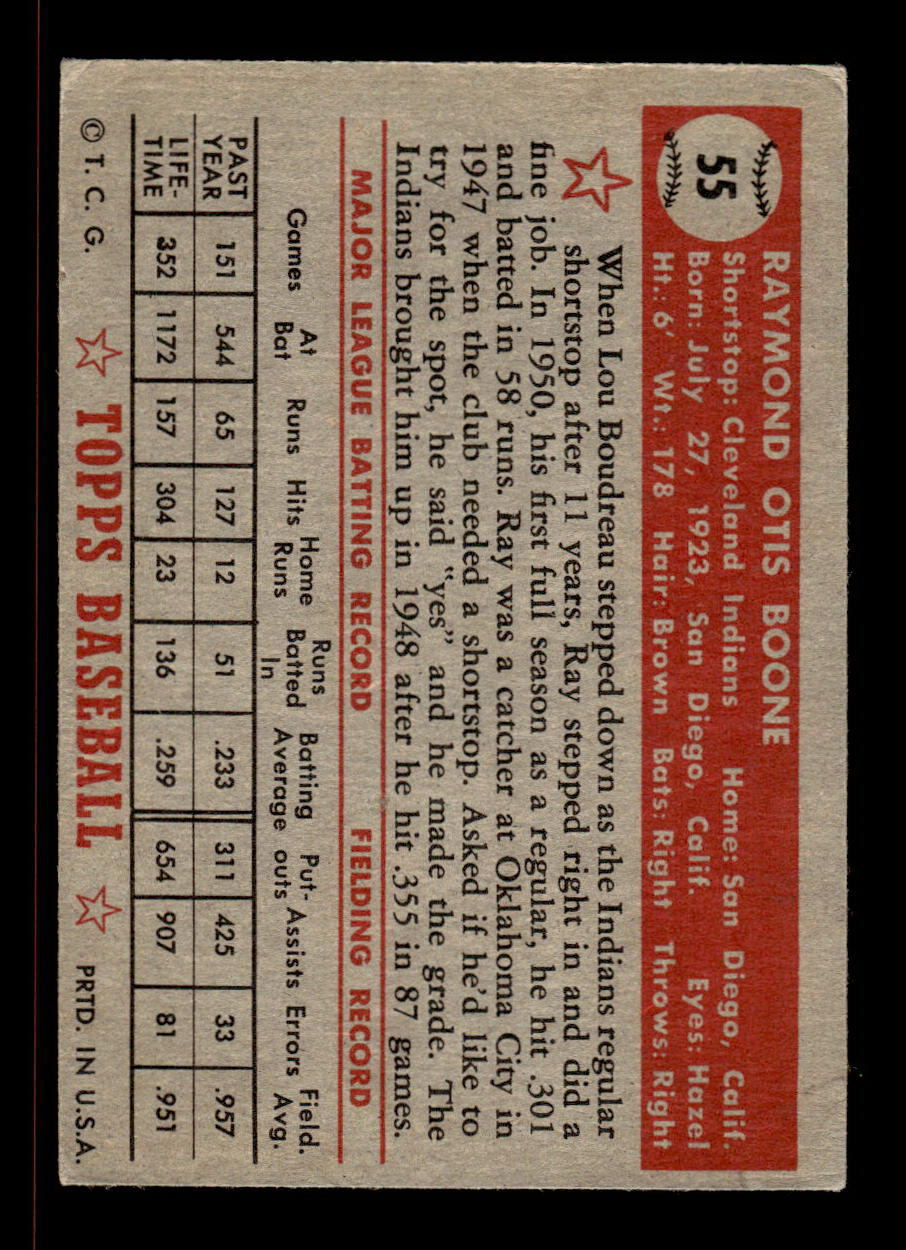 1952 Topps #55 black Ray Boone Cleveland Indians ST EX HOF-10006682