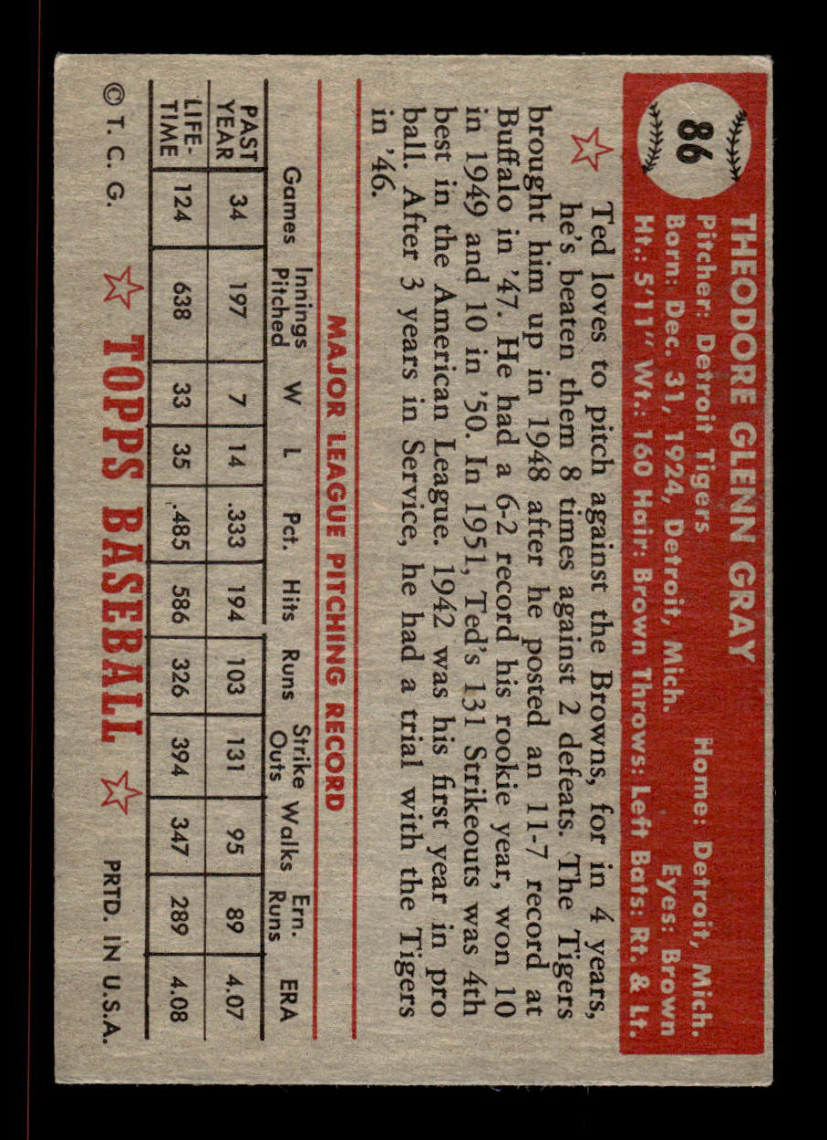 1952 Topps #86 Ted Gray Detroit Tigers Crease Free EX HOF-10006712