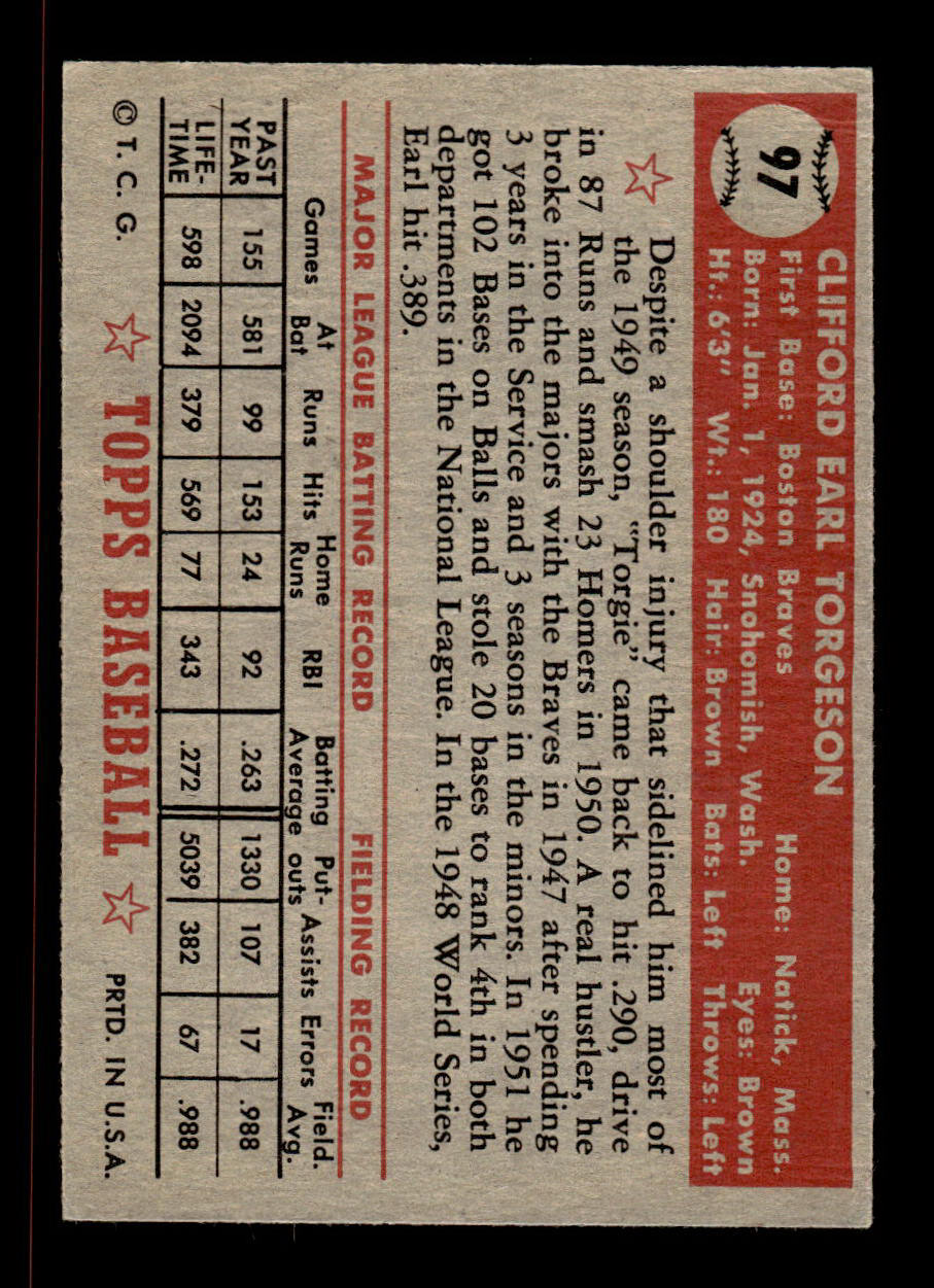 1952 Topps #97 Earl Torgeson Boston Braves VGEX HOF-10006723