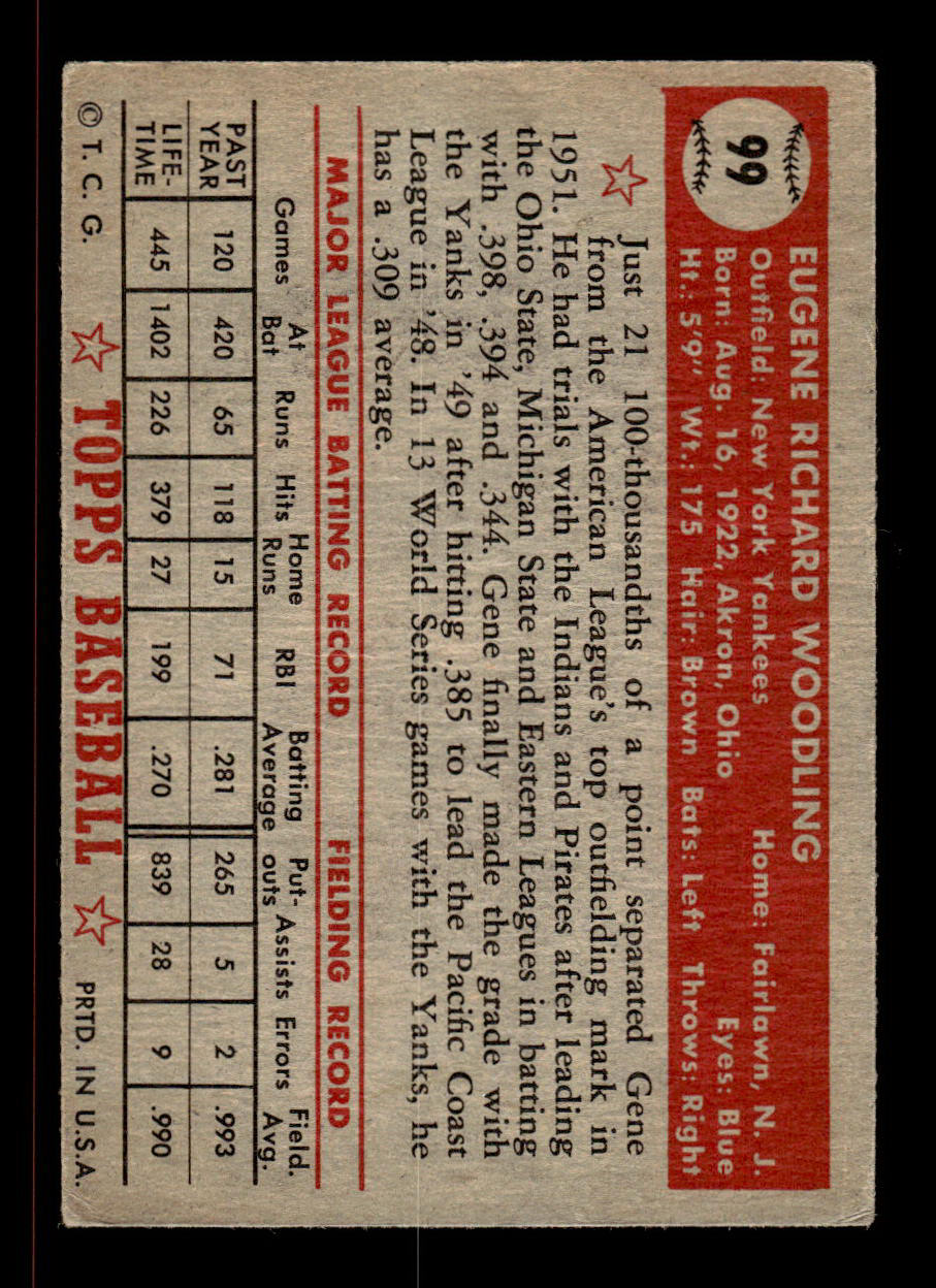 1952 Topps #99 Gene Woodling New York Yankees VGEX HOF-10006725