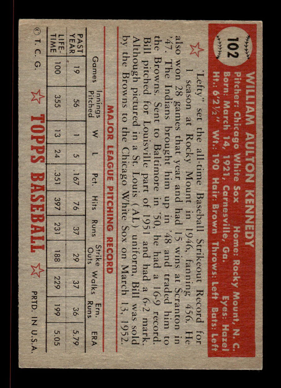 1952 Topps #102 Bill Kennedy Chicago White Sox Crease Free EX HOF-10006728