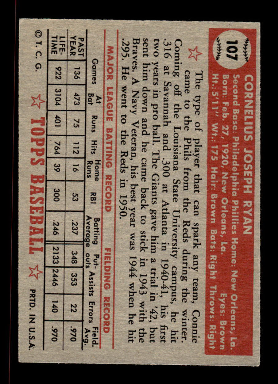 1952 Topps #107 Connie Ryan Philadelphia Phillies Crease Free EX HOF-10006733