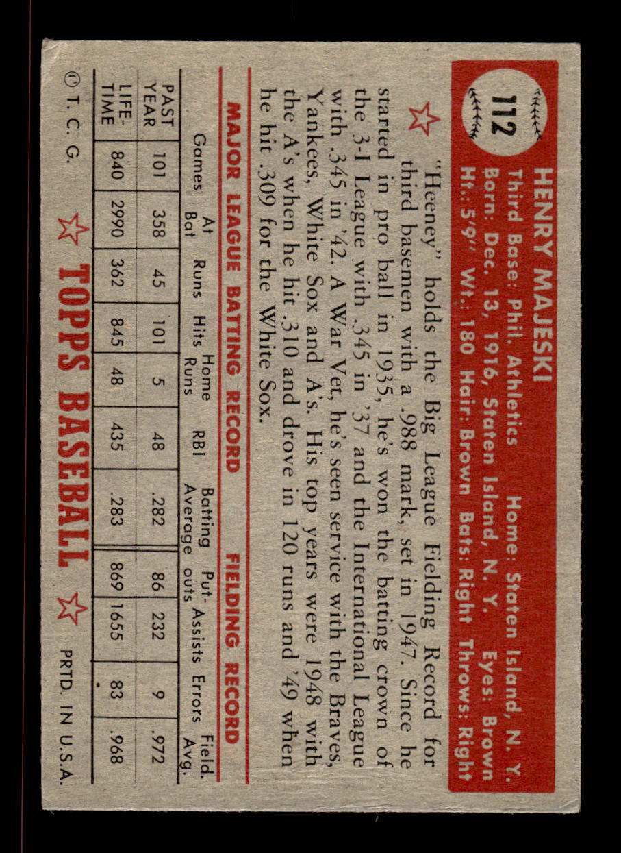 1952 Topps #112 Hank Majeski Philadelphia Athletics Crease Free EX HOF-10006738