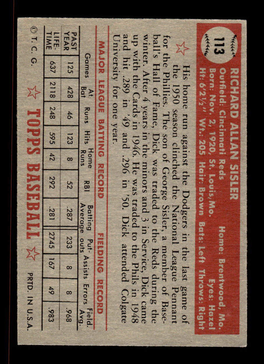 1952 Topps #113 Dick Sisler Cincinnati Reds Crease Free EX HOF-10006739