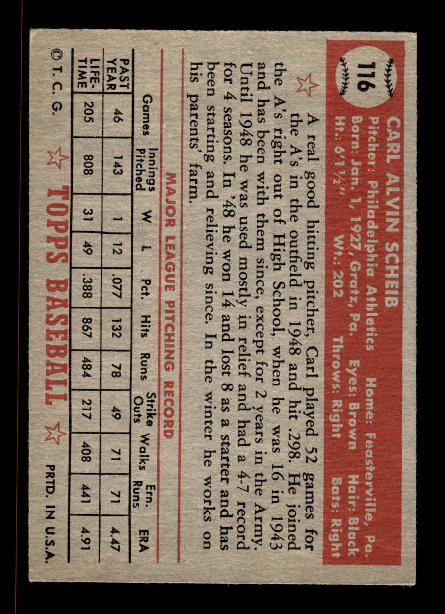 1952 Topps #116 Carl Scheib Philadelphia Athletics Crease Free EX HOF-10006742