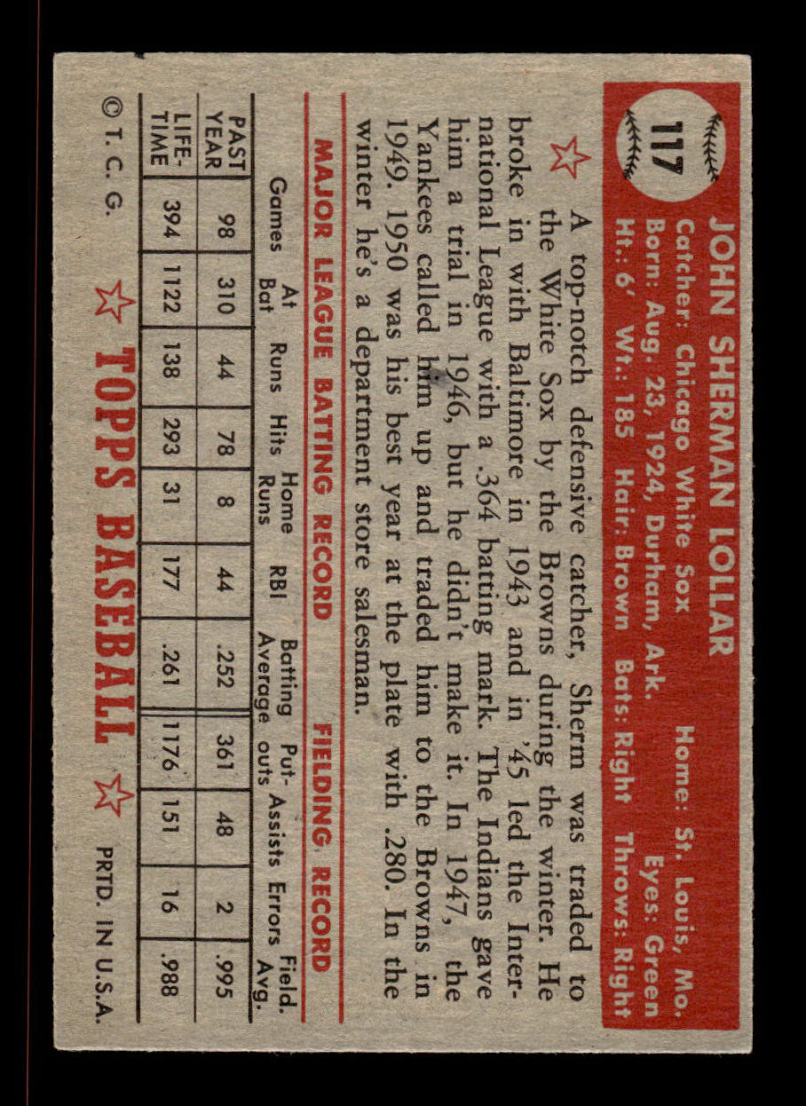 1952 Topps #117 Sherm Lollar Chicago White Sox Crease Free EX HOF-10006743