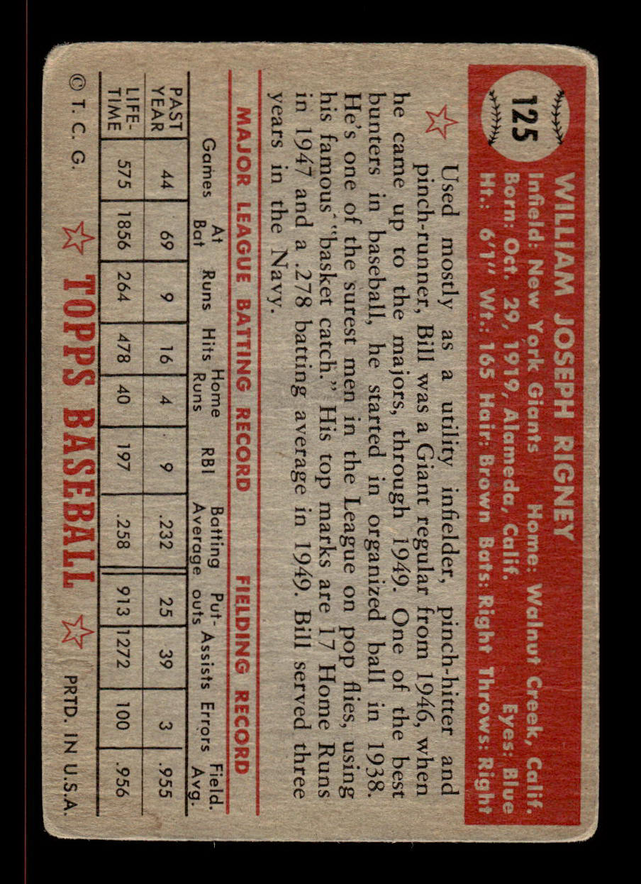 1952 Topps #125 Bill Rigney New York Giants VG HOF-10006751