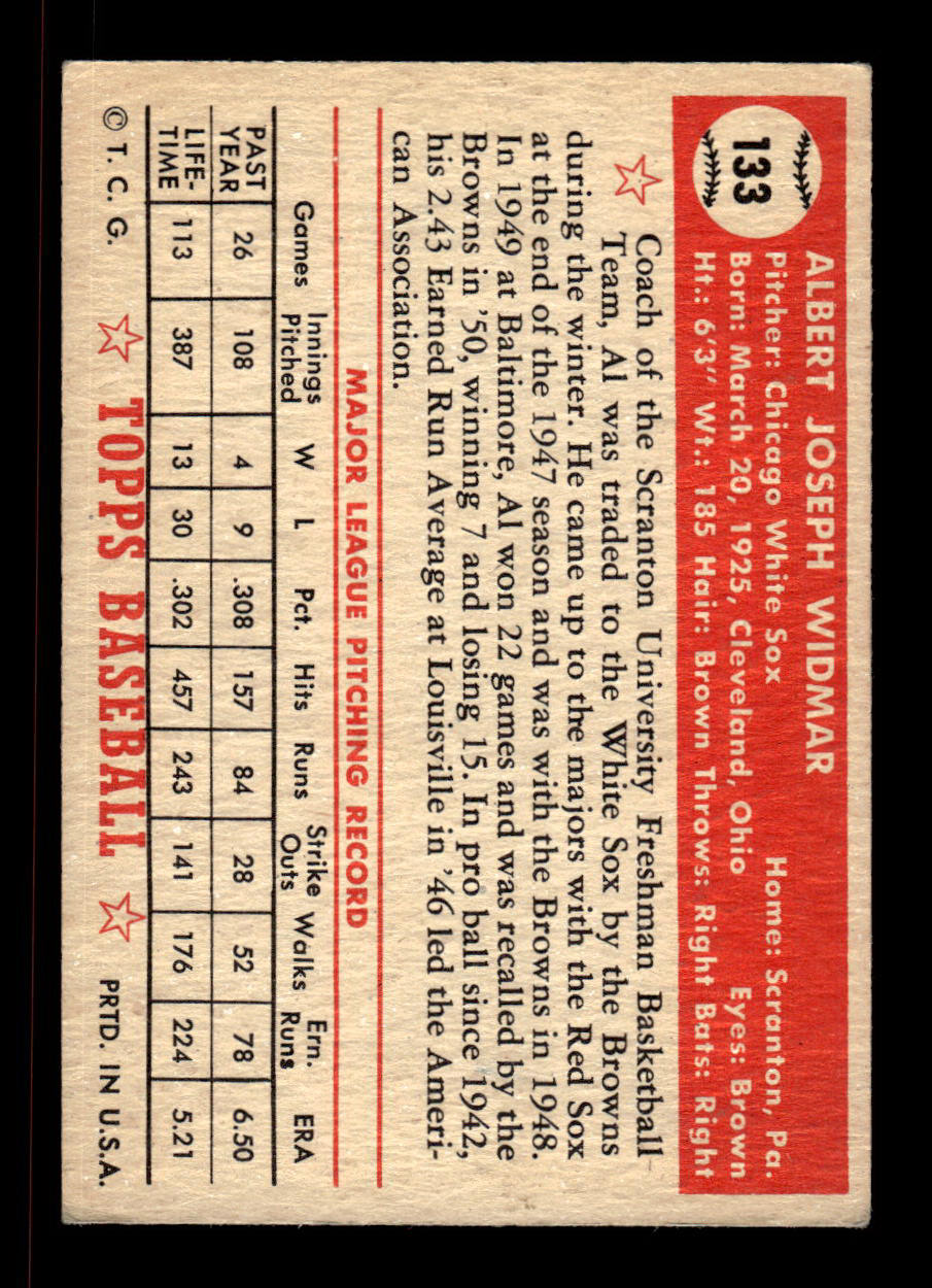 1952 Topps #133 Al Widmar Chicago White Sox Crease Free EX HOF-10006759
