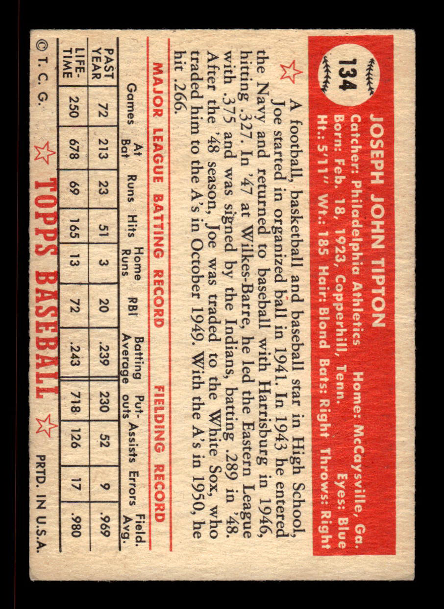1952 Topps #134 Joe Tipton Philadelphia Athletics Crease Free EX HOF-10006760