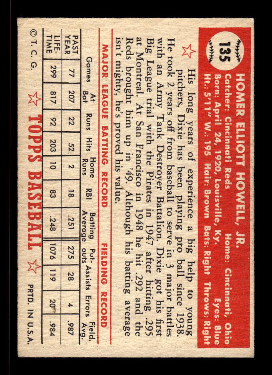 1952 Topps #135 Dixie Howell Cincinnati Reds Crease Free EX HOF-10006761