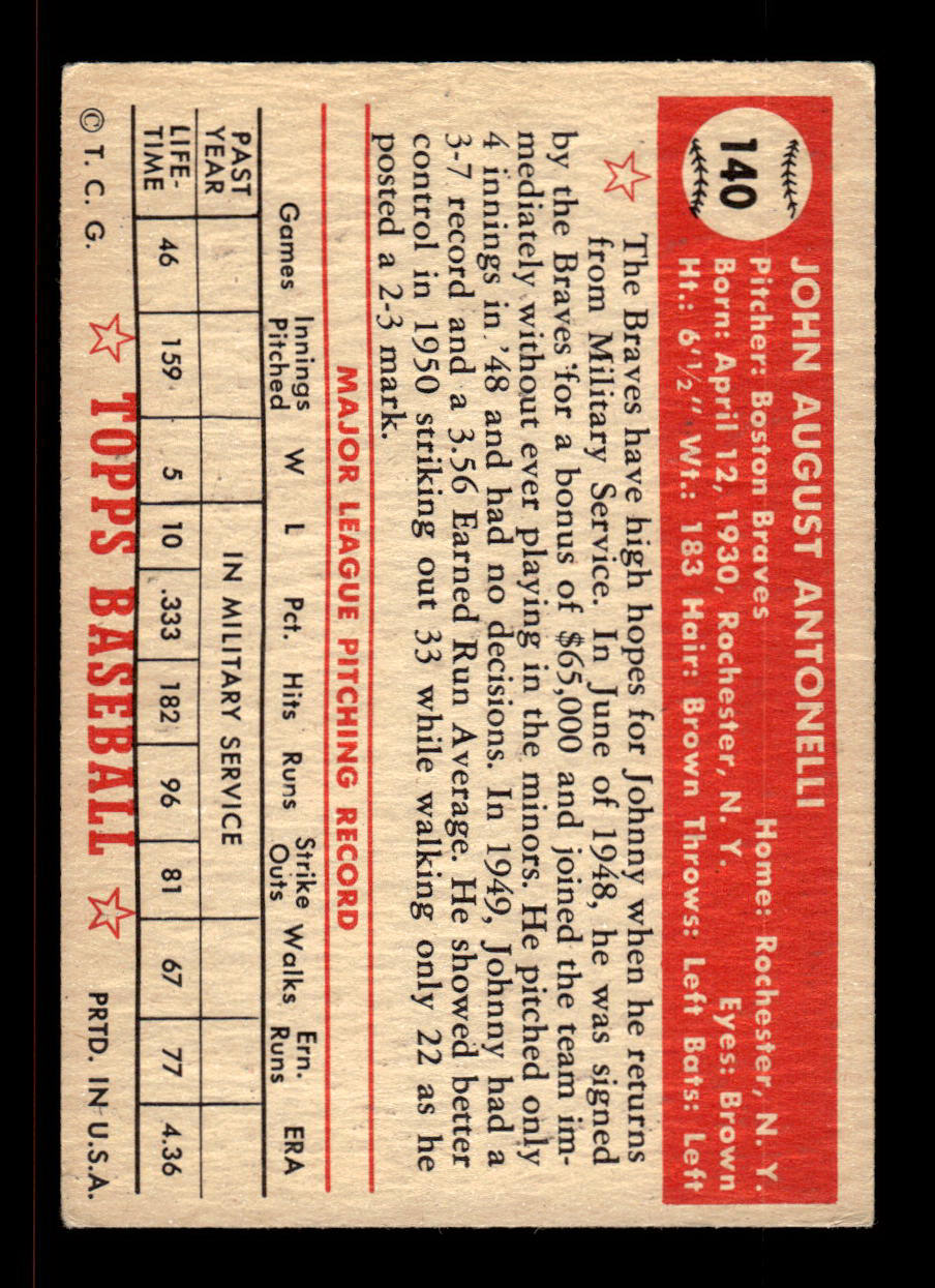 1952 Topps #140 John Antonelli Boston Braves Crease Free EX HOF-10006766