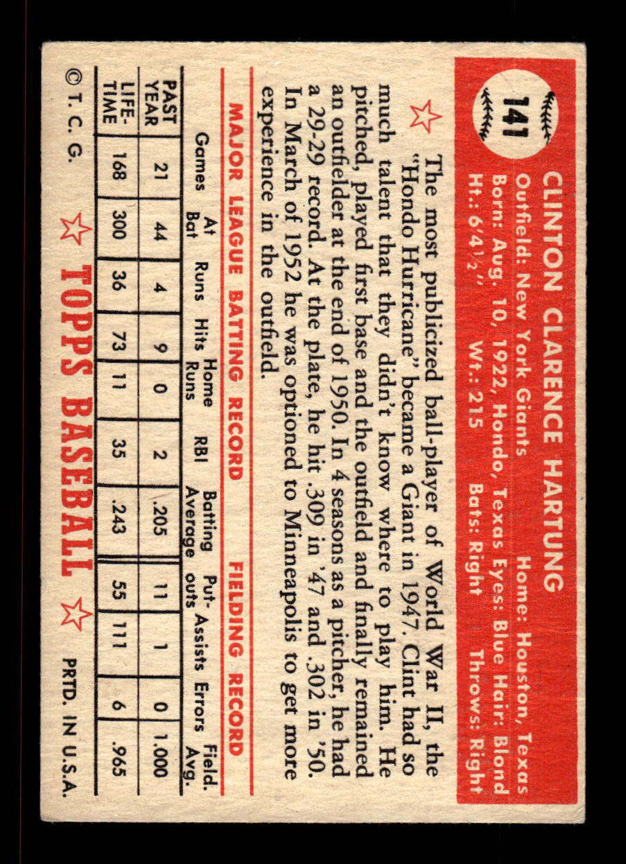 1952 Topps #141 Clint Hartung New York Giants Crease Free EX HOF-10006767