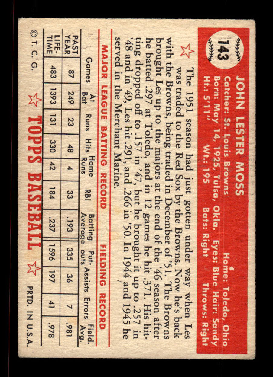 1952 Topps #143 Les Moss St. Louis Browns Crease Free EX HOF-10006769