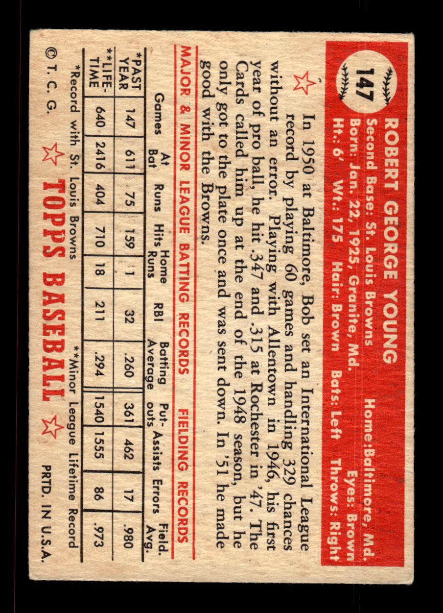 1952 Topps #147 Bobby Young St. Louis Browns Crease Free EX HOF-10006773