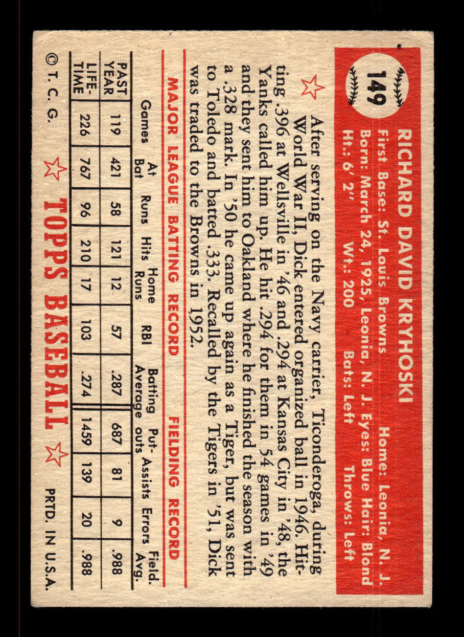 1952 Topps #149 Dick Kryhoski St. Louis Browns Crease Free EX HOF-10006775