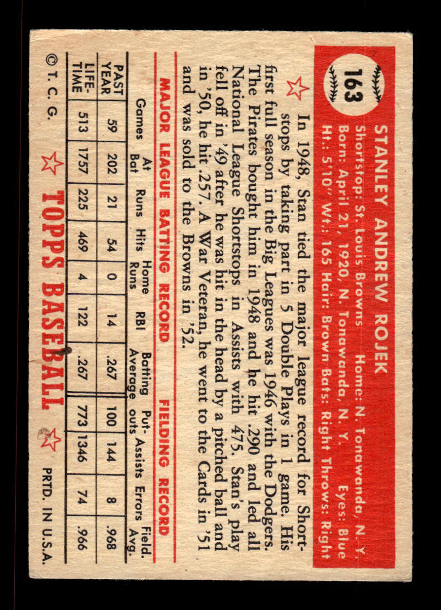 1952 Topps #163 Stan Rojek St. Louis Browns Crease Free EX HOF-10006888