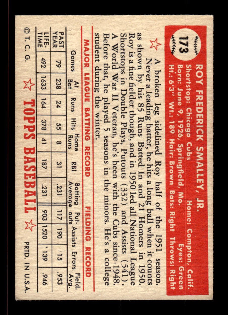 1952 Topps #173 Roy Smalley Chicago Cubs Crease Free EX HOF-10006898