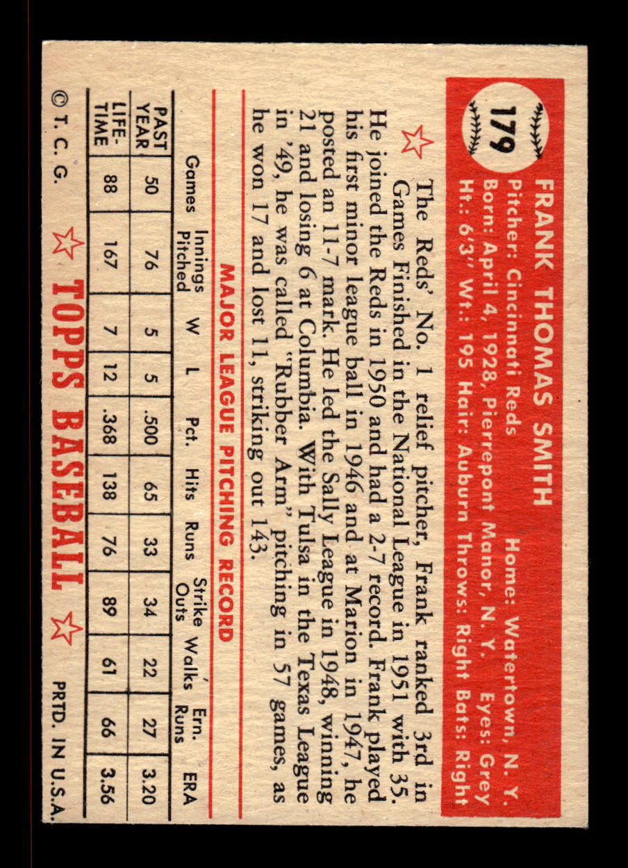 1952 Topps #179 Frank Smith Cincinnati Reds Crease Free EX HOF-10006904