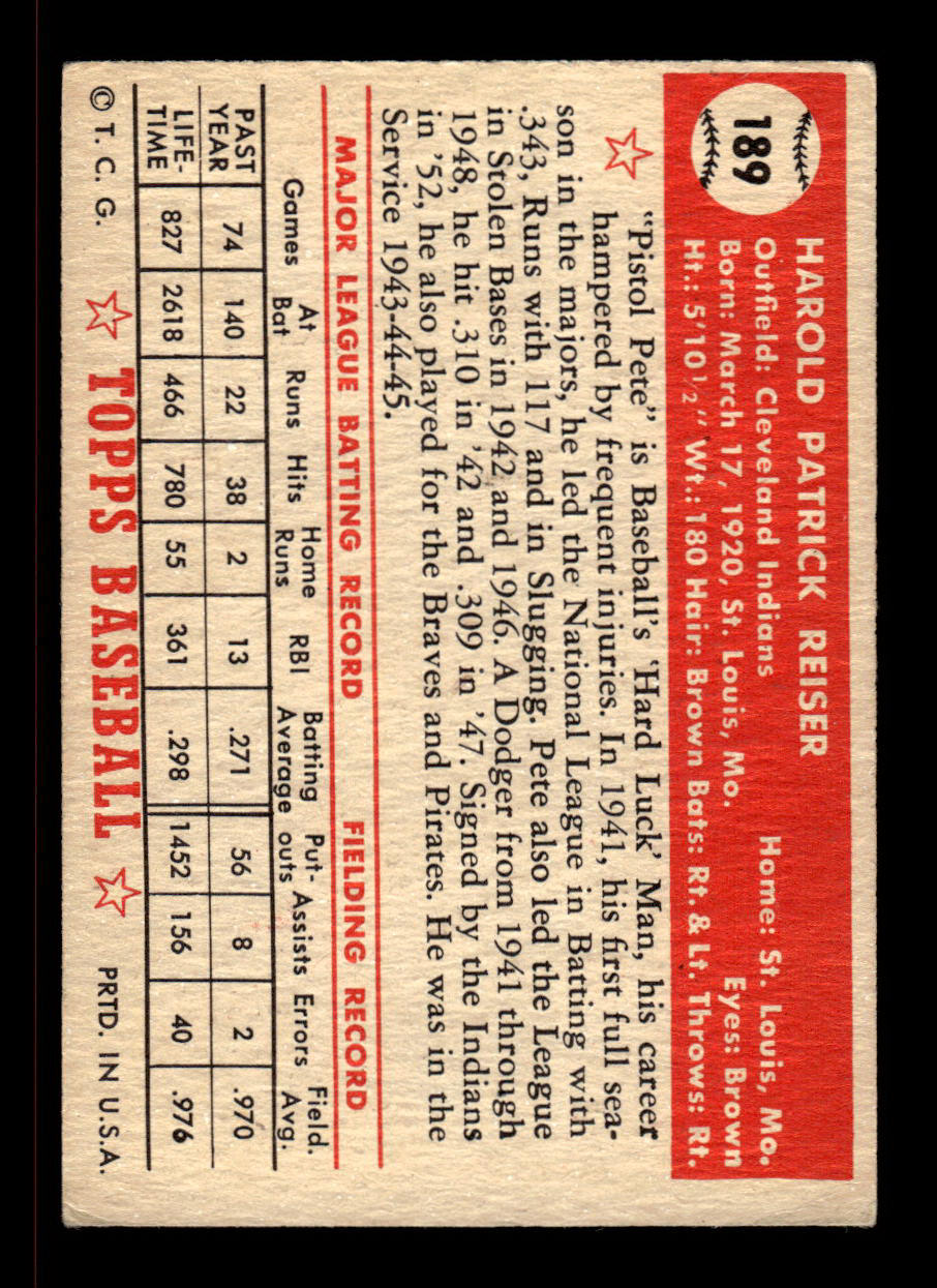 1952 Topps #189 Pete Reiser Cleveland Indians Crease Free EX HOF-10006914