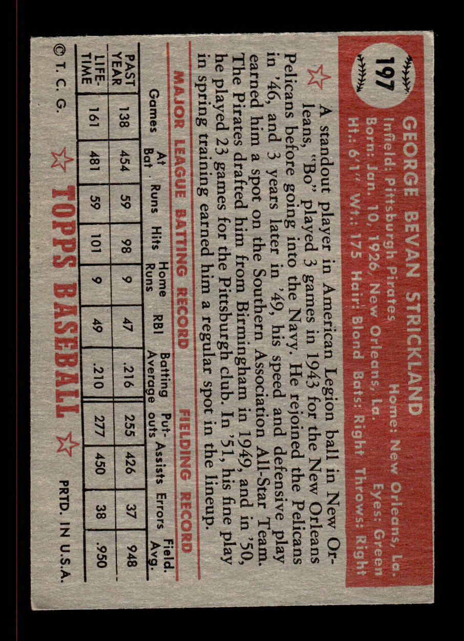 1952 Topps #197 George Strickland Pittsburgh Pirates Crease Free EX HOF-10006922