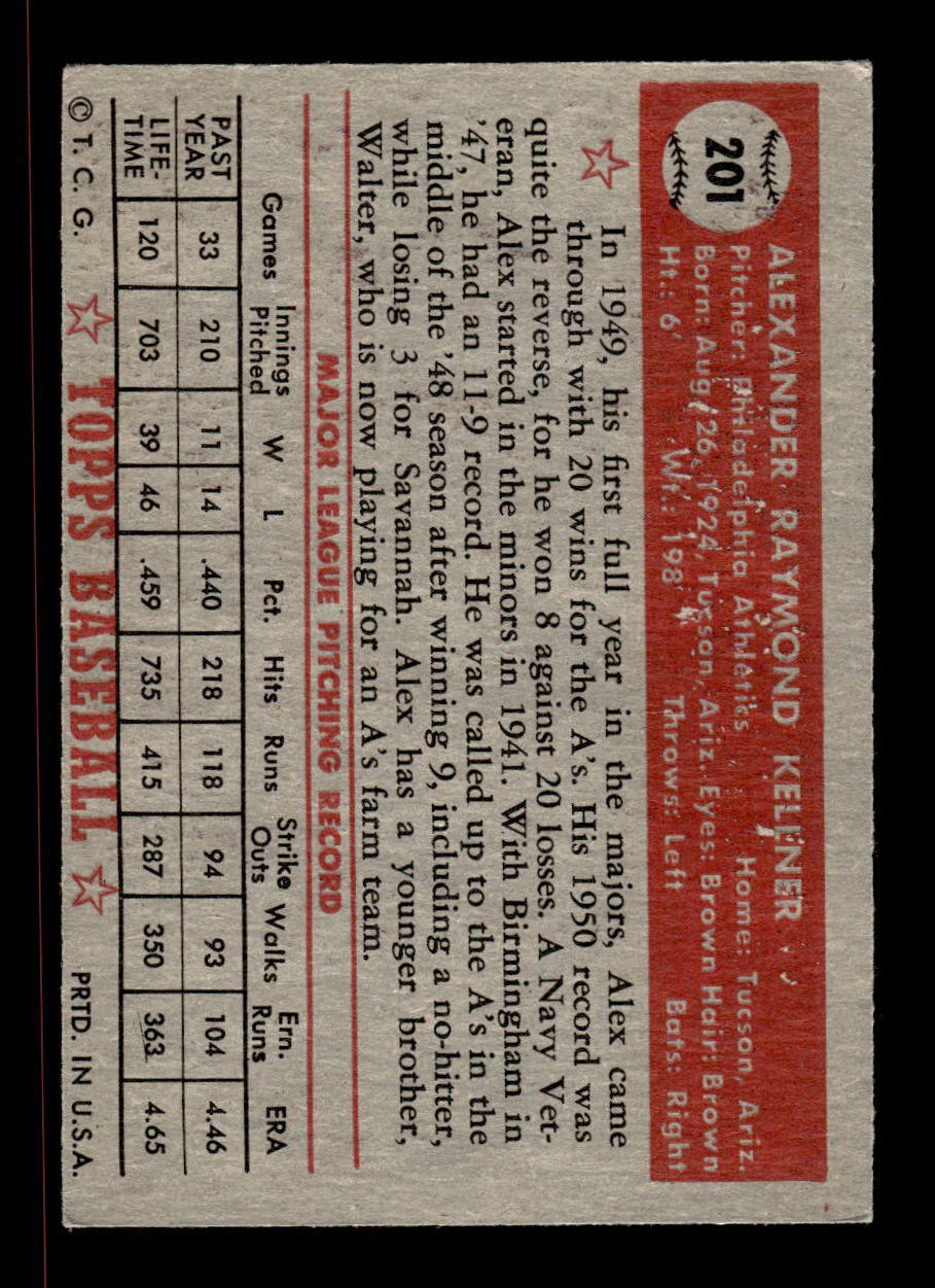 1952 Topps #201 Alex Kellner Philadelphia Athletics Crease Free EX HOF-10006926