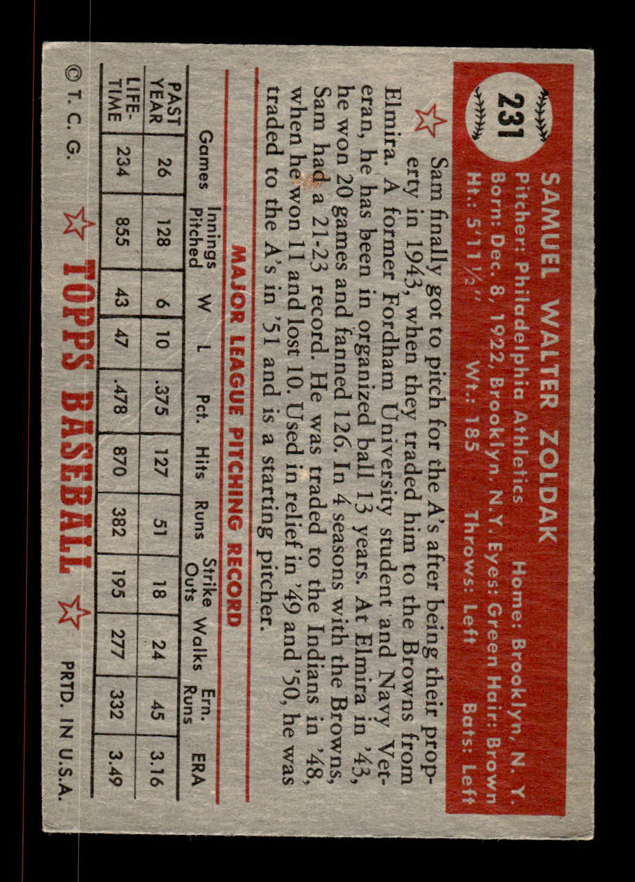 1952 Topps #231 Sam Zoldak Philadelphia Athletics VGEX HOF-10006956