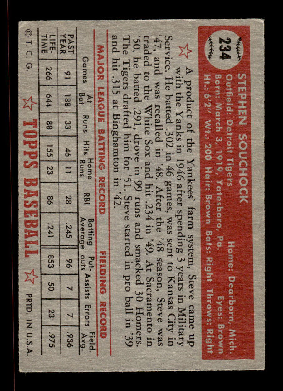 1952 Topps #234 Steve Souchock Detroit Tigers Crease Free EX HOF-10006959