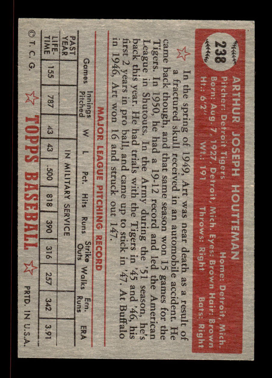 1952 Topps #238 Art Houtteman Detroit Tigers Crease Free EX HOF-10006962
