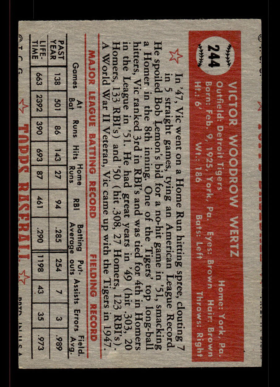 1952 Topps #244 Vic Wertz Detroit Tigers Crease Free EX HOF-10006968