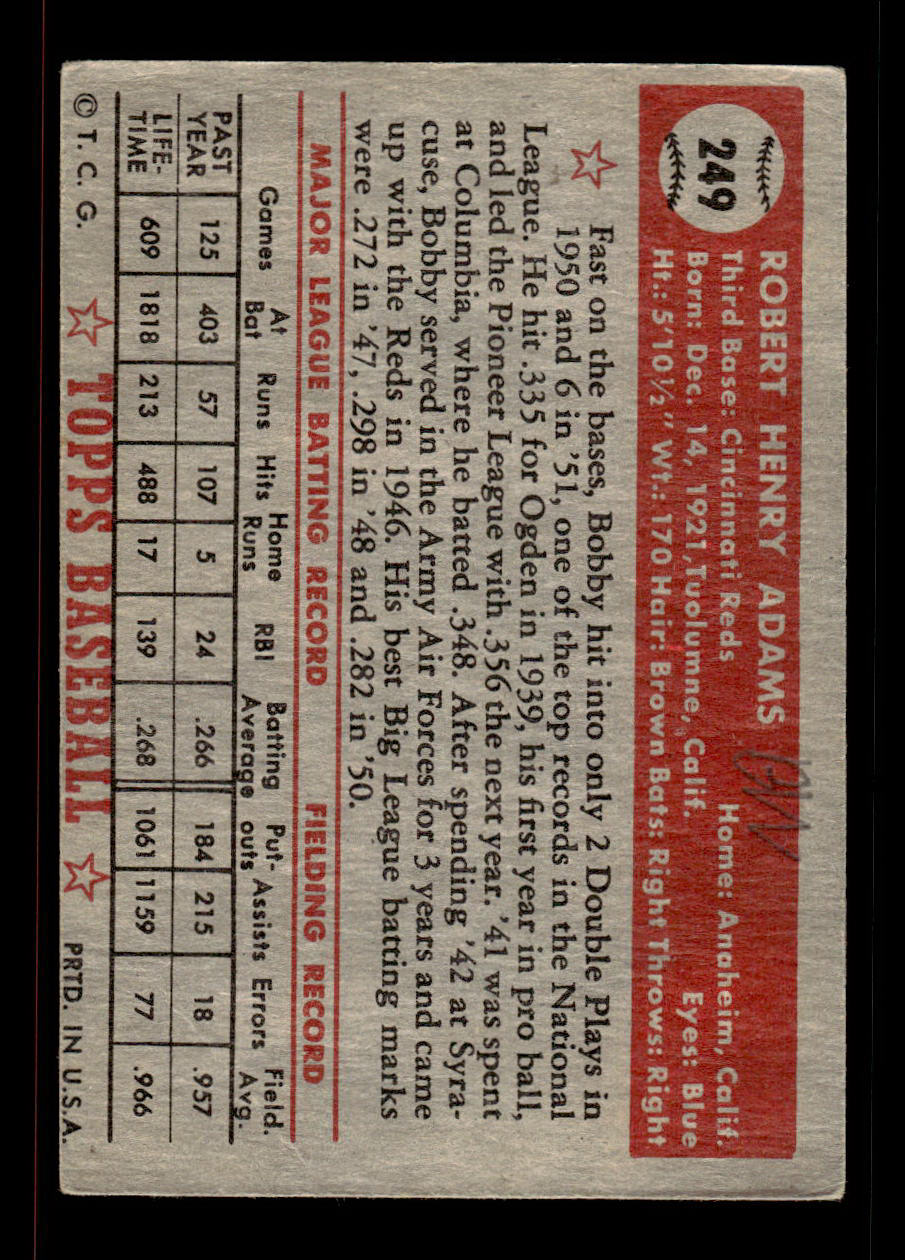 1952 Topps #249 Bobby Adams Cincinnati Reds MK Back EX HOF-10006973
