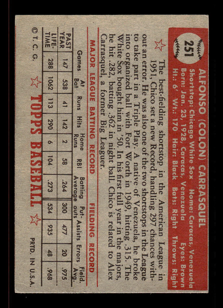 1952 Topps #251 Chico Carrasquel Chicago White Sox Crease Free EX HOF-10006975