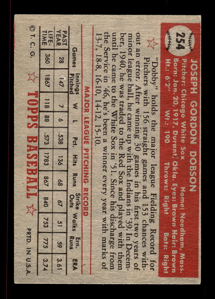 1952 Topps #254 Joe Dobson Chicago White Sox Crease Free EXMT HOF-10006978