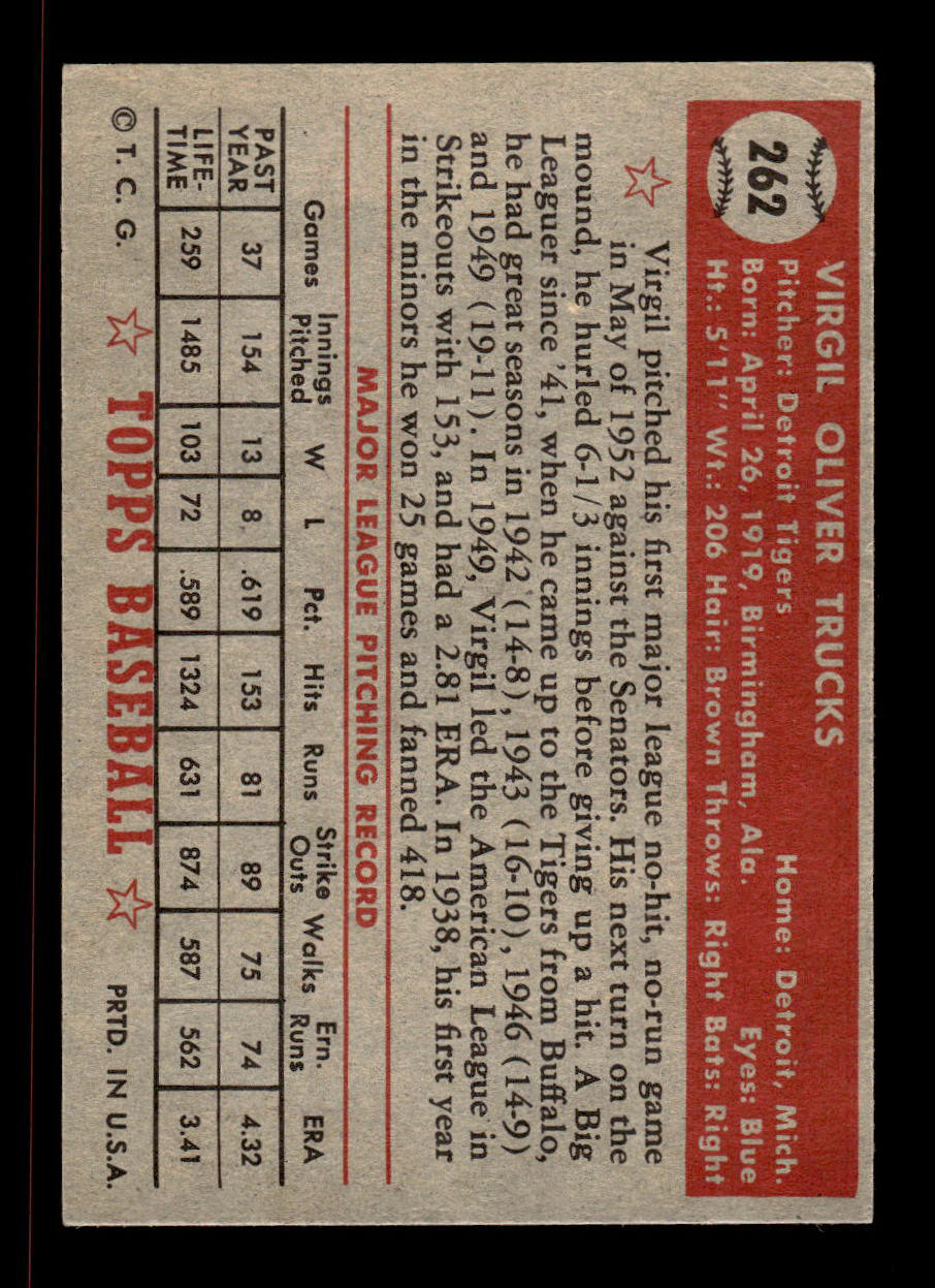 1952 Topps #262 Virgil Trucks Detroit Tigers Crease Free EX HOF-10006984