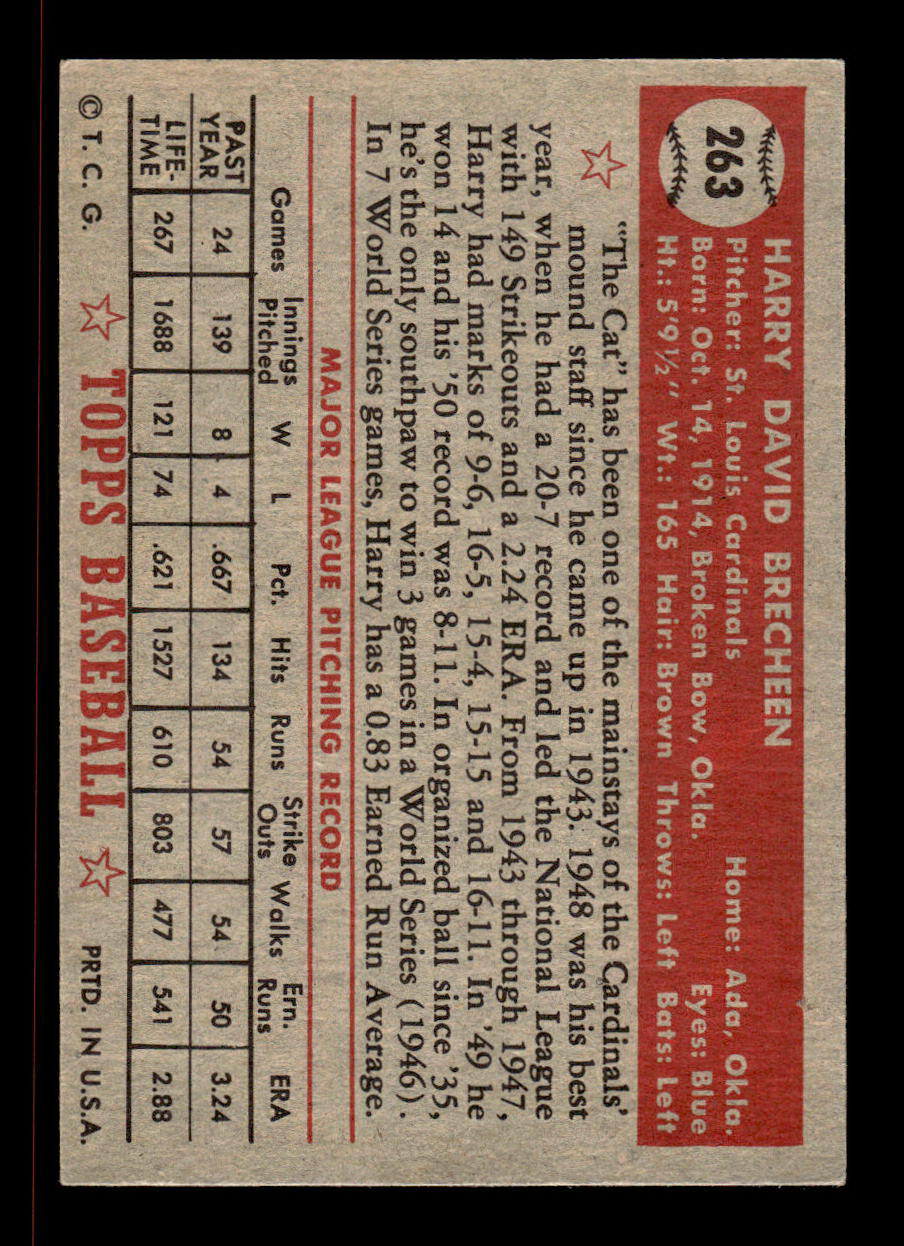 1952 Topps #263 Harry Brecheen St. Louis Cardinals Crease Free EX HOF-10006985