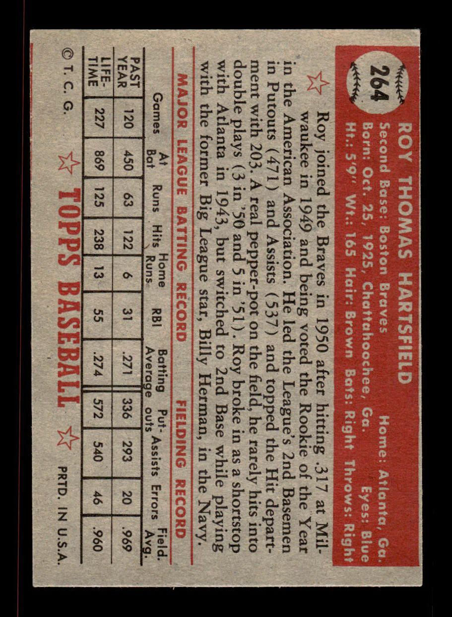 1952 Topps #264 Roy Hartsfield Boston Braves Crease Free EX HOF-10006986