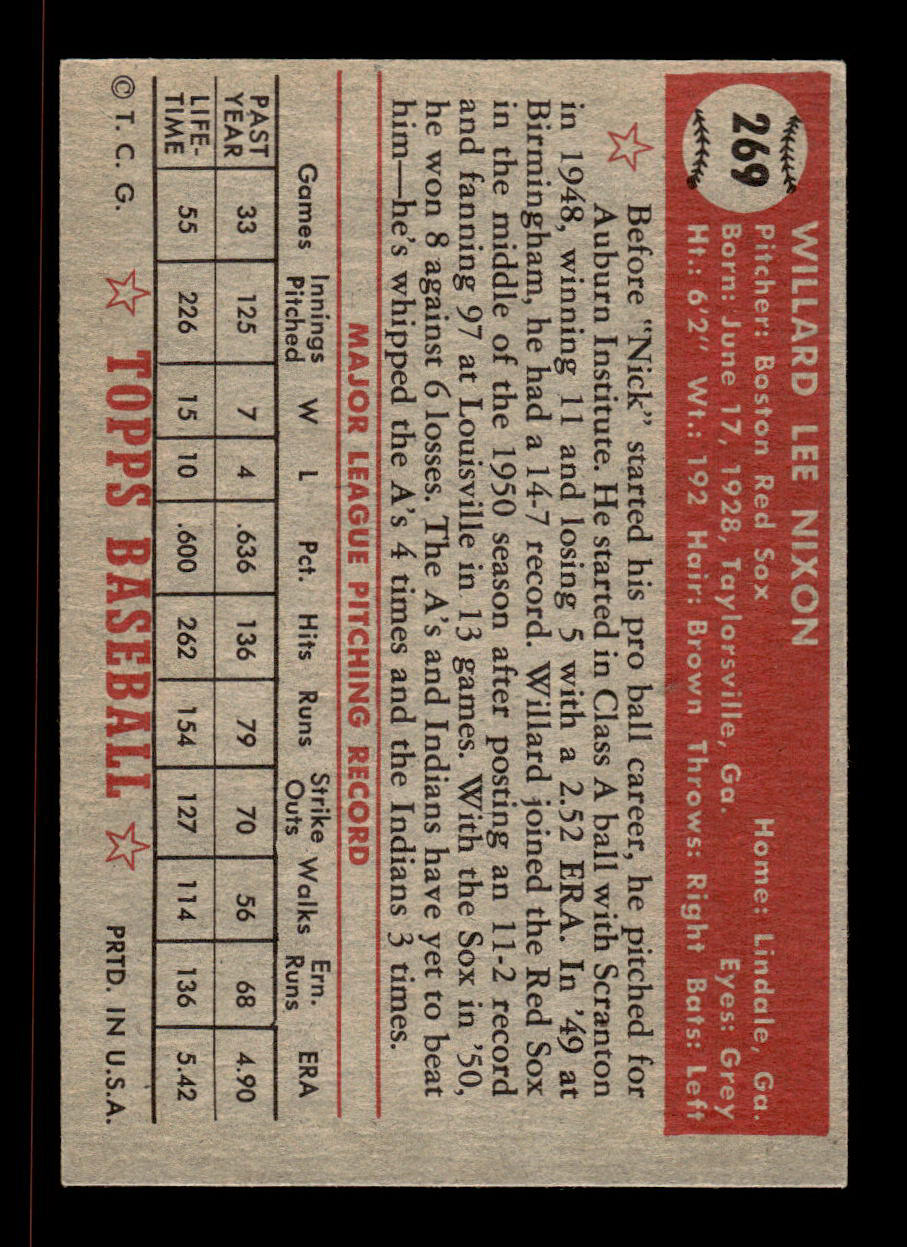 1952 Topps #269 Willard Nixon Boston Red Sox Crease Free EXMT HOF-10006991