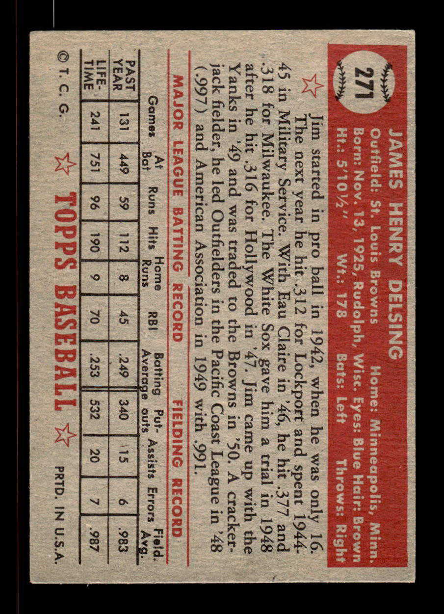 1952 Topps #271 Jim Delsing St. Louis Browns Crease Free EXMT HOF-10006993