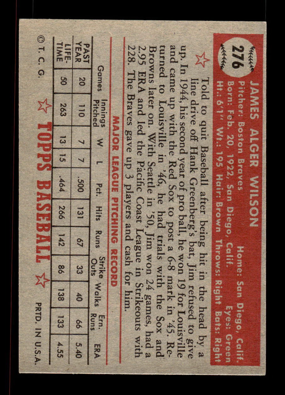 1952 Topps #276 Jim Wilson Boston Braves Crease Free EXMT HOF-10006998