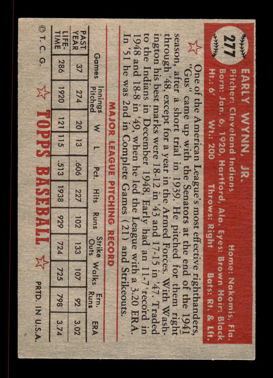 1952 Topps #277 Early Wynn Cleveland Indians Crease Free EXMT HOF-10006999