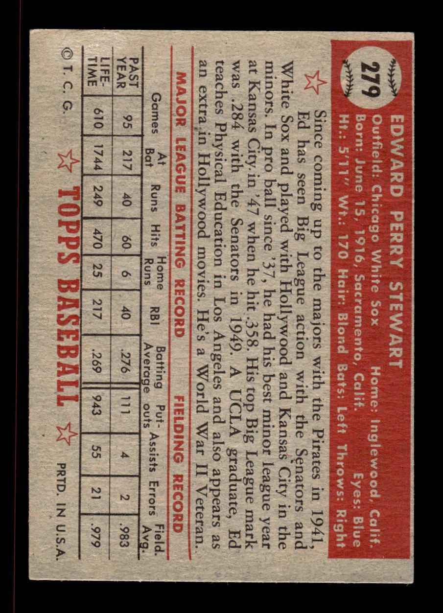1952 Topps #279 Bud Stewart Chicago White Sox Crease Free EXMT HOF-10007001