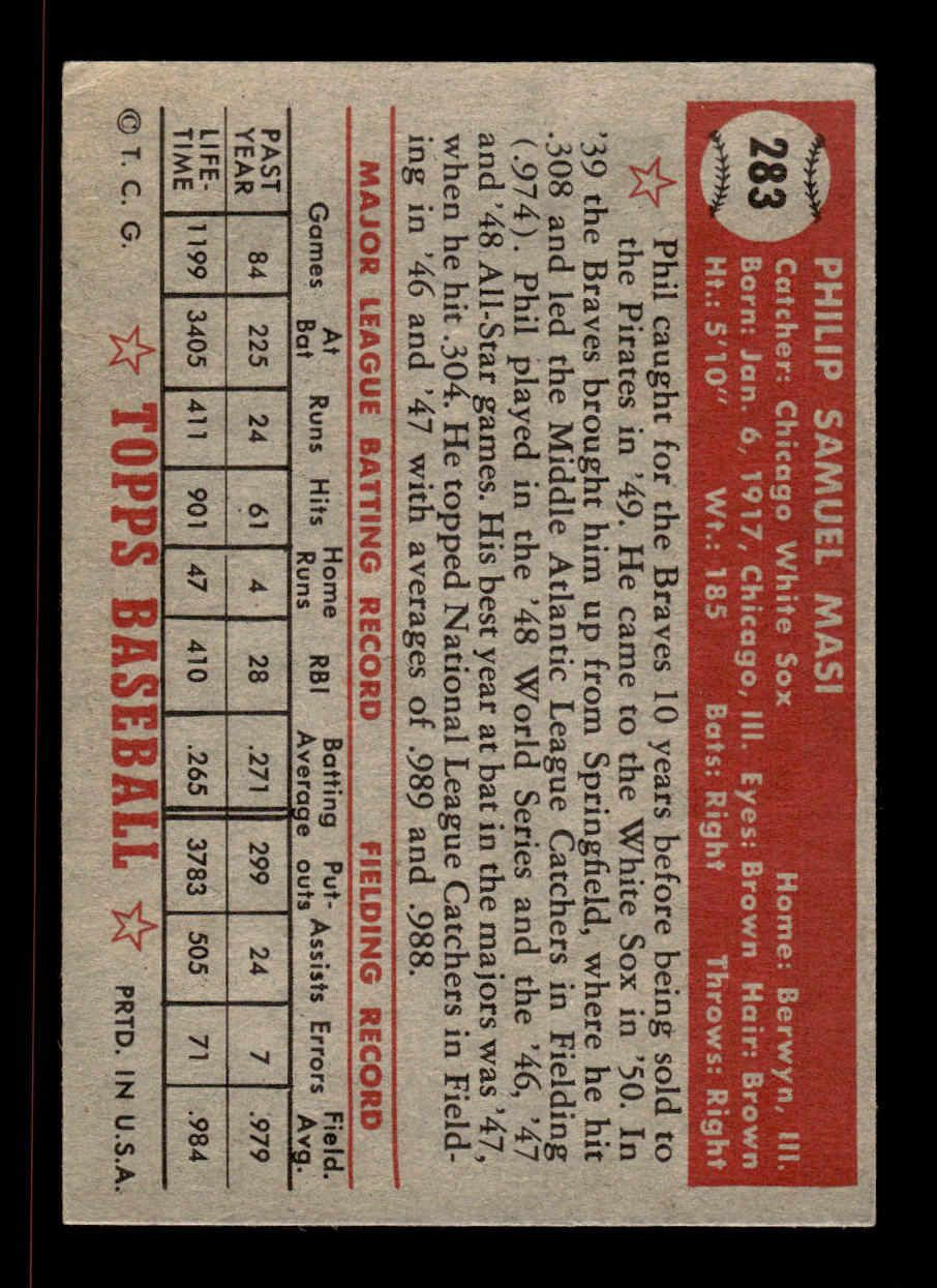 1952 Topps #283 Phil Masi Chicago White Sox Crease Free EXMT HOF-10007005