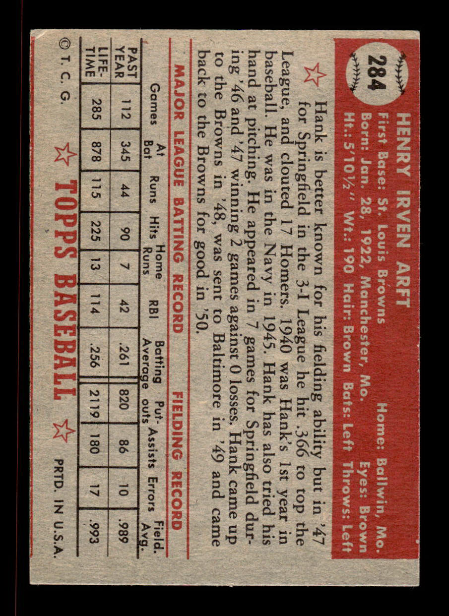 1952 Topps #284 Hank Arft St. Louis Browns Crease Free EXMT HOF-10007006