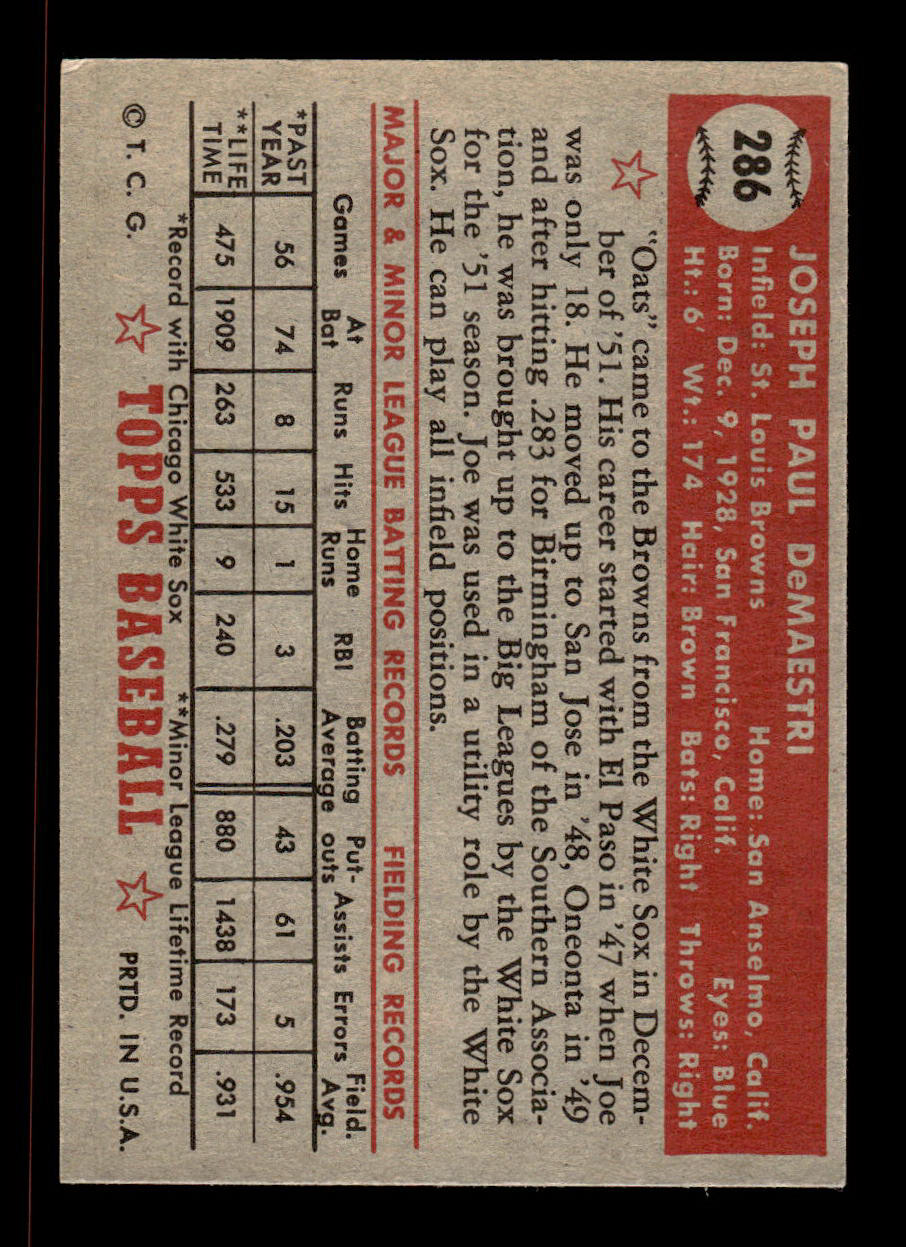 1952 Topps #286 Joe DeMaestri St. Louis Browns Crease Free EXMT HOF-10007008