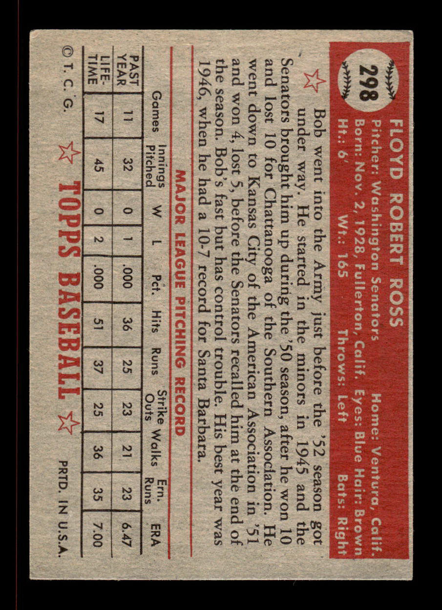 1952 Topps #298 Bob Ross Washington Senators Crease Free EXMT HOF-10007017