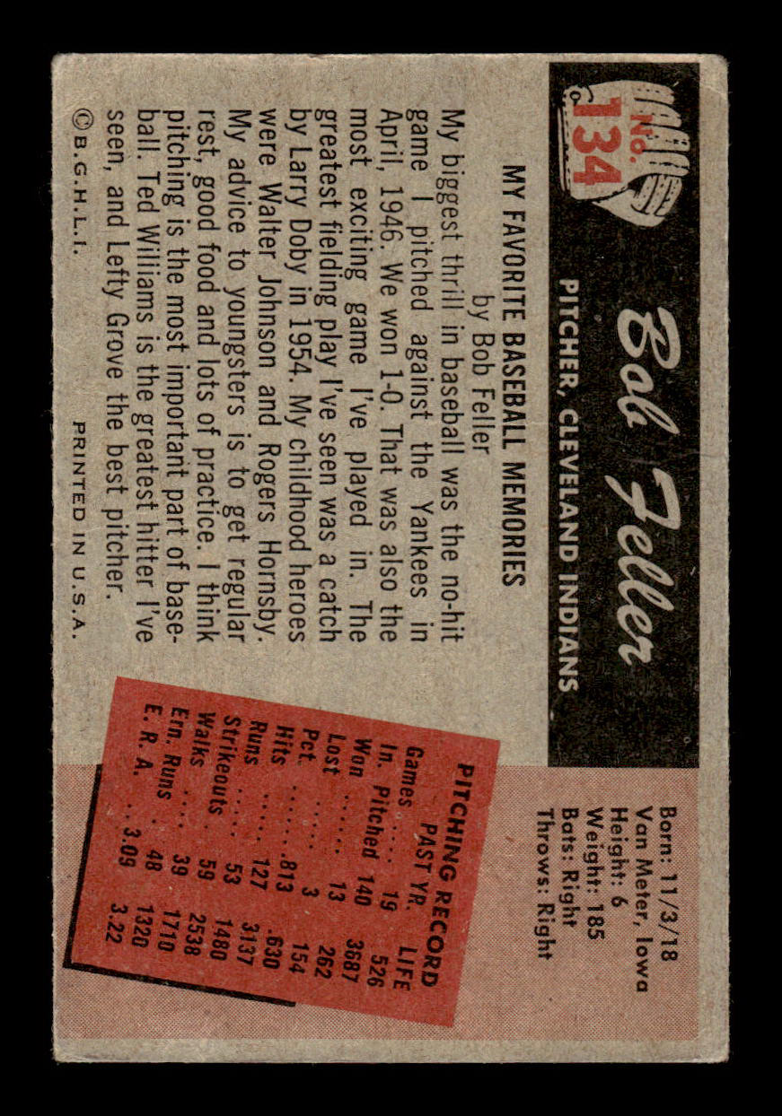 1955 Bowman #134 Bob Feller Cleveland Indians G/VG 55B10007033